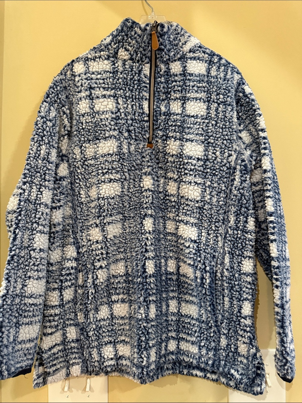 Women's Blue & White Sherpa Half-Zip Pullover Sweater